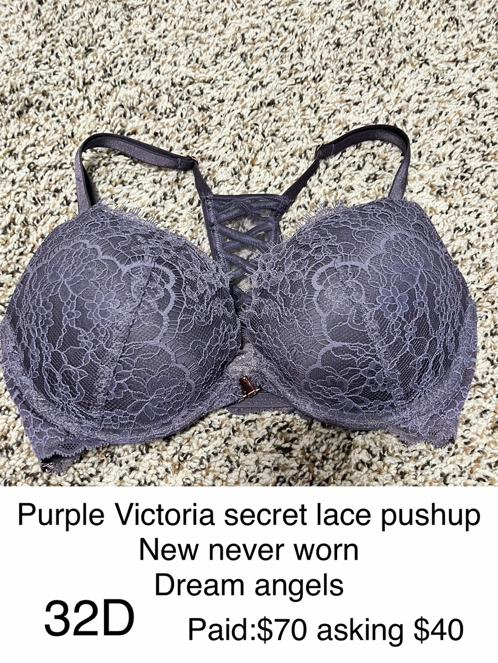 Victoria's Secret Lace Push-Up Bra in Purple- NWOT